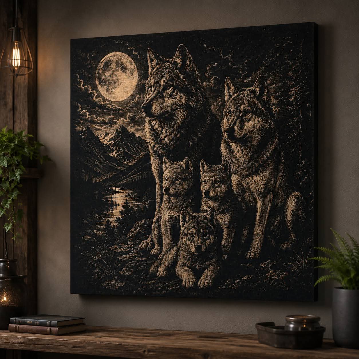 The Pack - engraved picture on black background