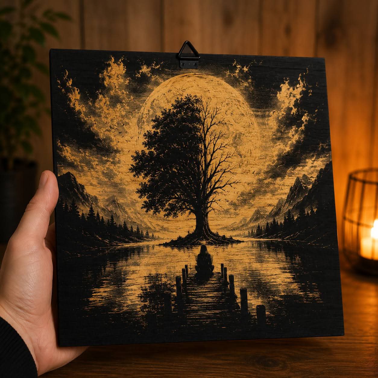 The story - engraved picture on black background