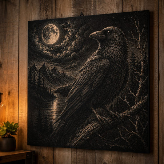 The crow - engraved picture on black background