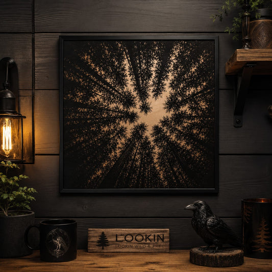 The woods - engraved picture on black background