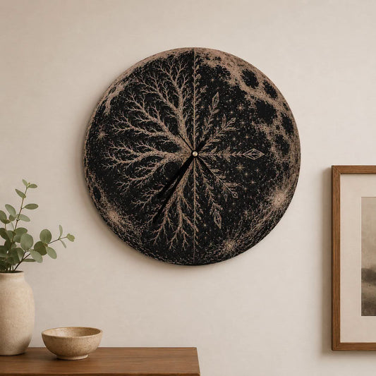 The tree - engraved clock on the black background